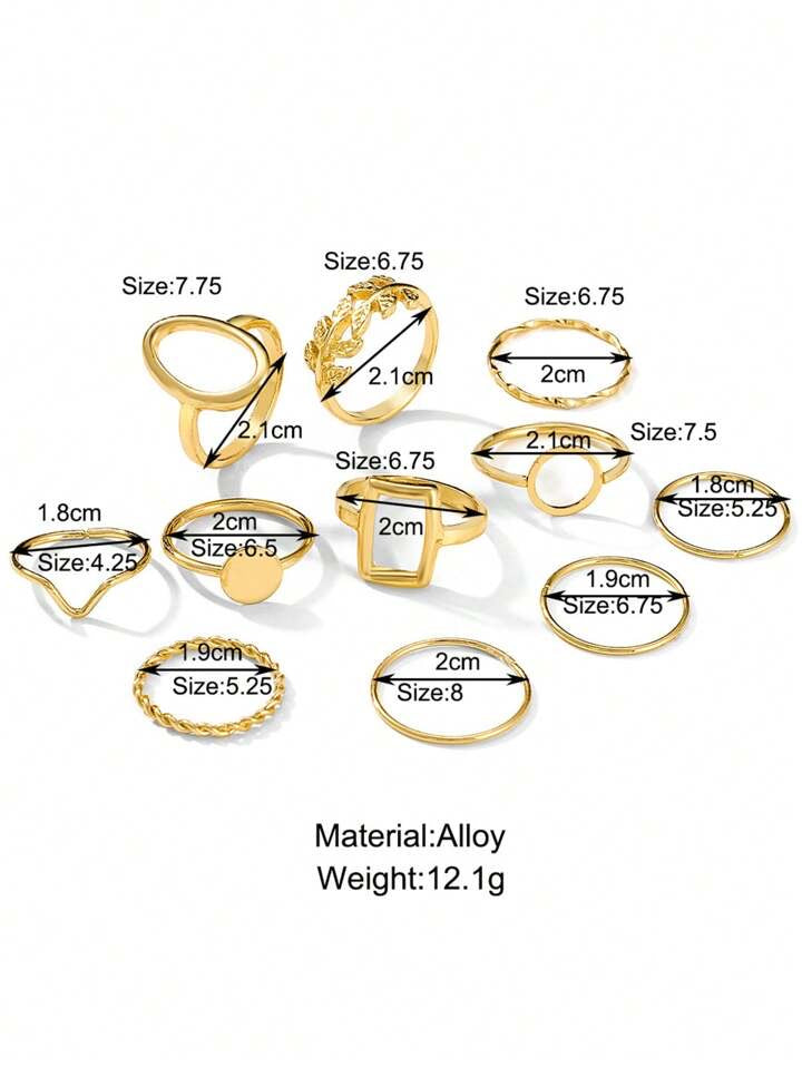 11pcs/Set Geometric Leaf Design Joint Rings Set For Women