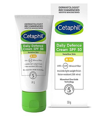 Cetaphil Daily Defence Cream SPF50, with UVA/UVB filters for Sensitive Skin, 50g