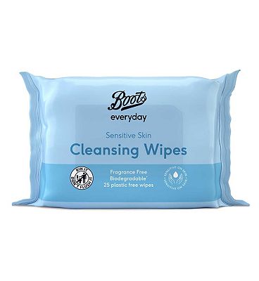 Boots Biodegradable Fragrance Free Cleansing Wipes 25s