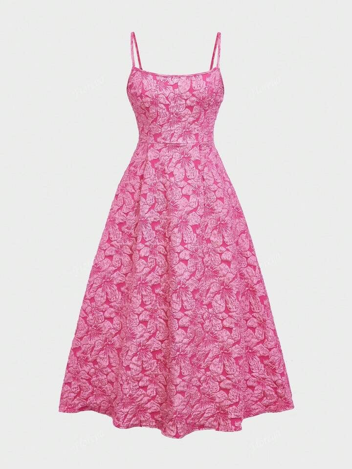 Floreya Summer Wedding Elegant Solid Color French Chic Quality Waist-Cinched Slim Fit Sling Midi Dress