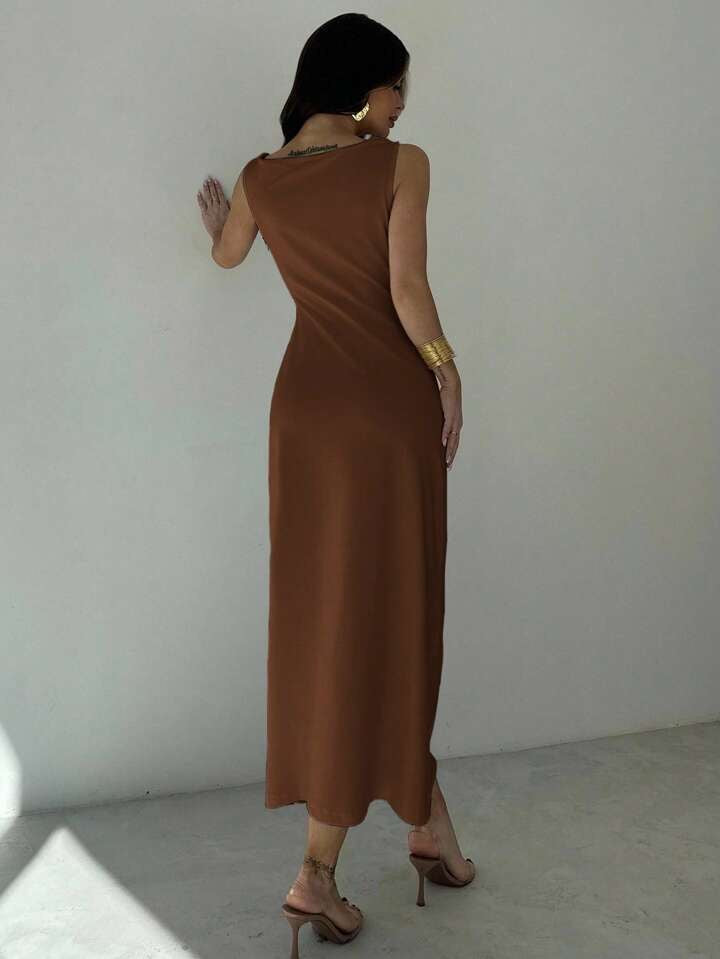 Firerie White Shoulder Strap Ruffle Waist Midi Dress For Women