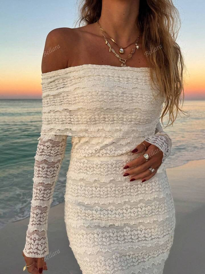1 Pc Off Shoulder Long Sleeve Form-Fitting Sexy Minimalist Sexy Mini Dress