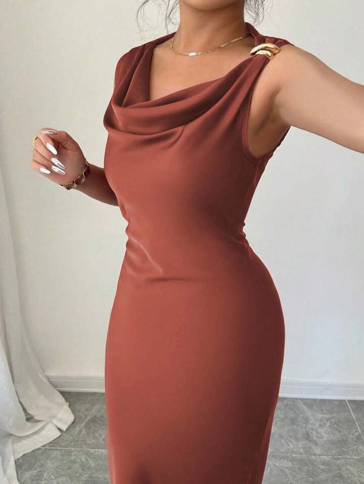 Elenzga Elegant Solid Color Sleeveless Long Dress