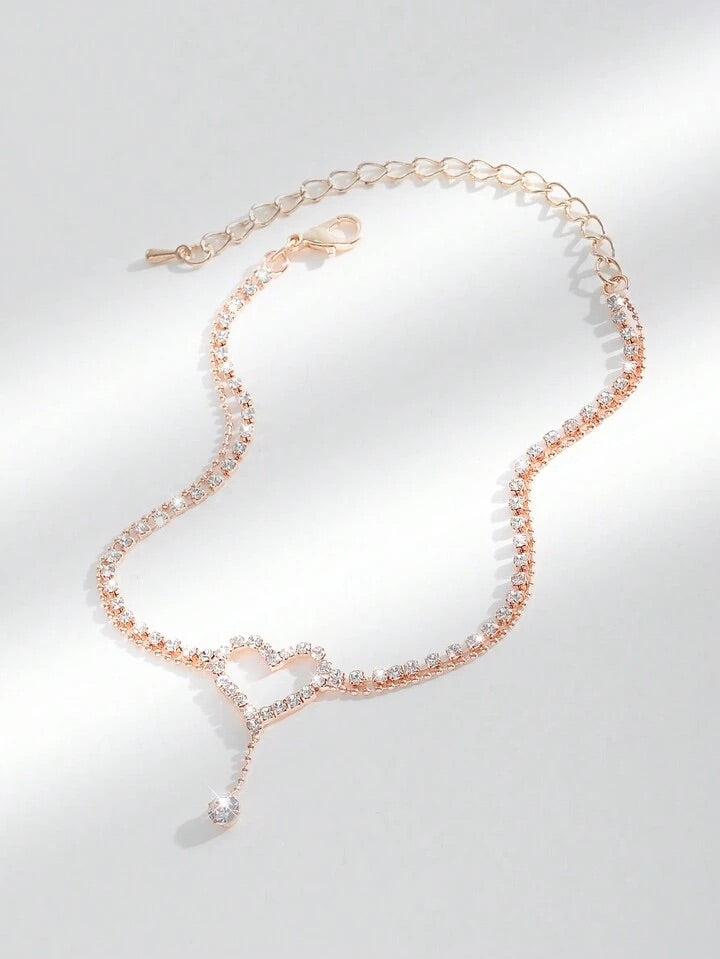 1pc Exquisite And Fashionable Multi-Layer Openwork Heart-Shaped Teardrop Pendant Anklet