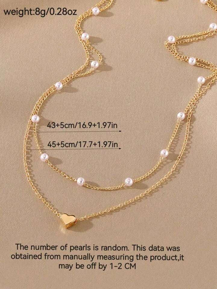 2pcs Heart-Shaped Pearl Pendant Necklace Set