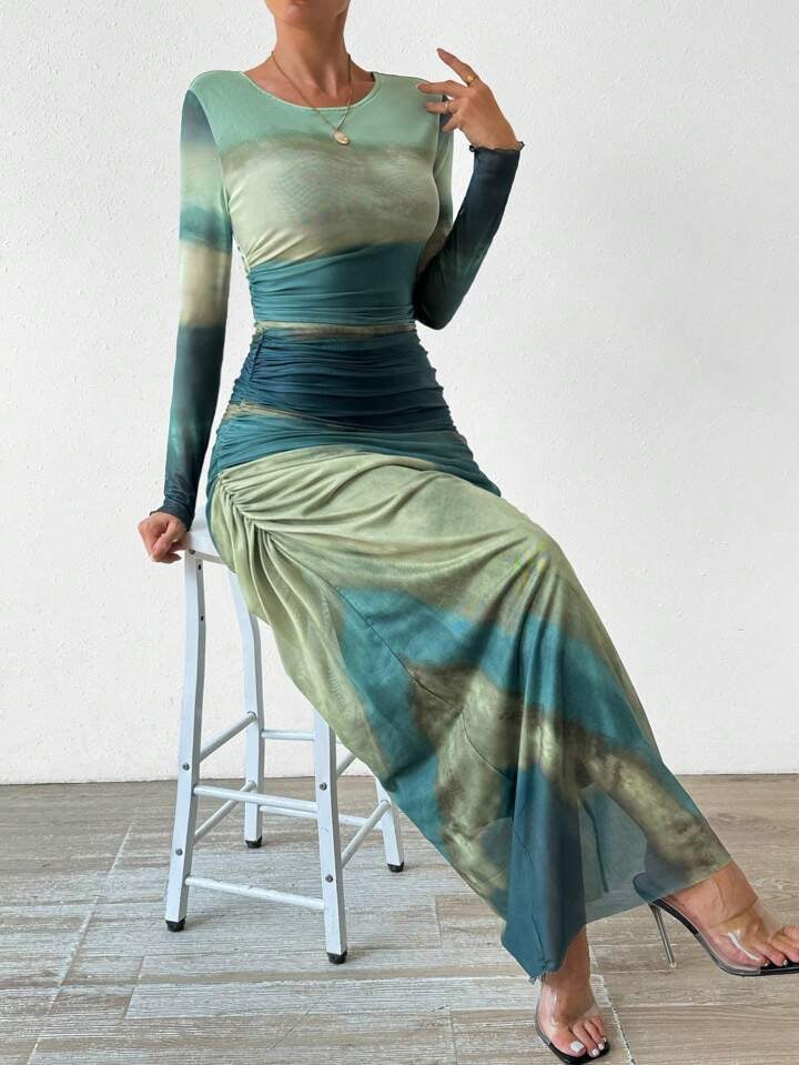 Chiquease Women's Tie-Dye Pleated Dress Maxi Women Outfit