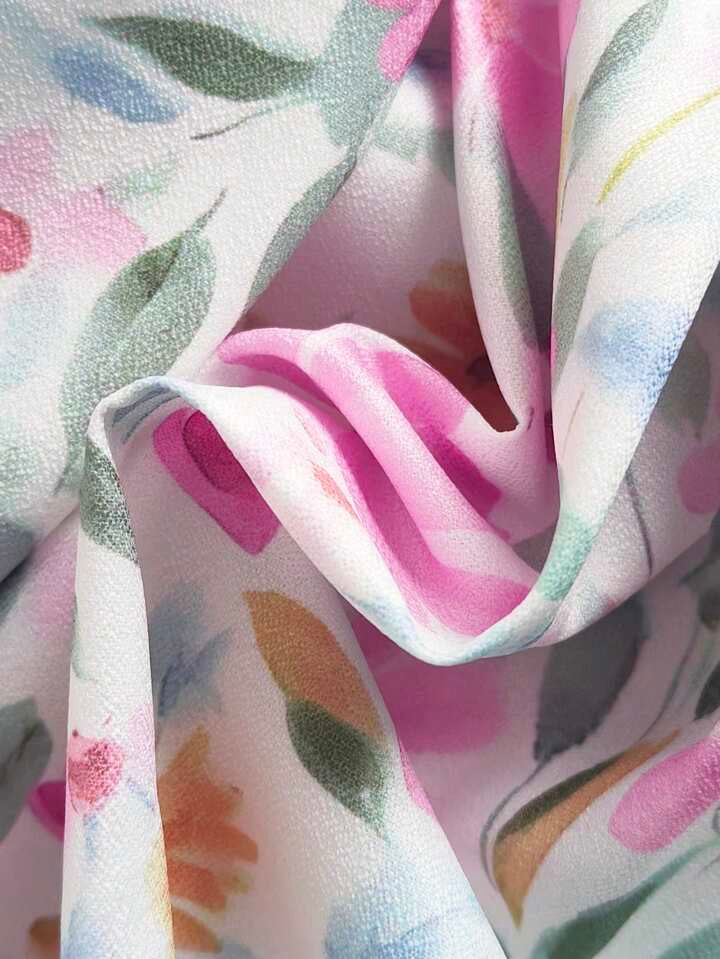Souflis Souflis Baby Girl Spring/Summer Floral Watercolor Print Cinched Waist Bow Sleeveless Princess Dress,