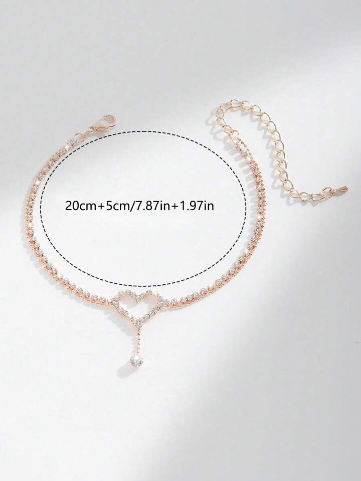 1pc Exquisite And Fashionable Multi-Layer Openwork Heart-Shaped Teardrop Pendant Anklet