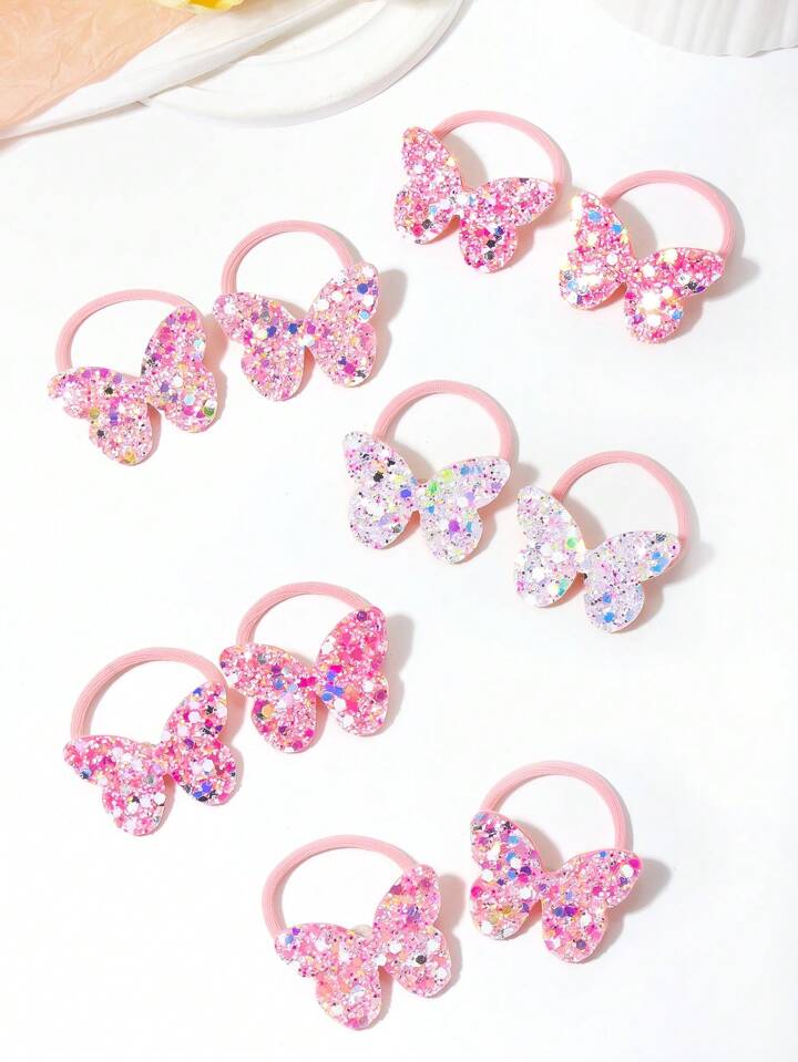 10pcs Multi-Color Glitter Butterfly Hair Scrunchies For Girls