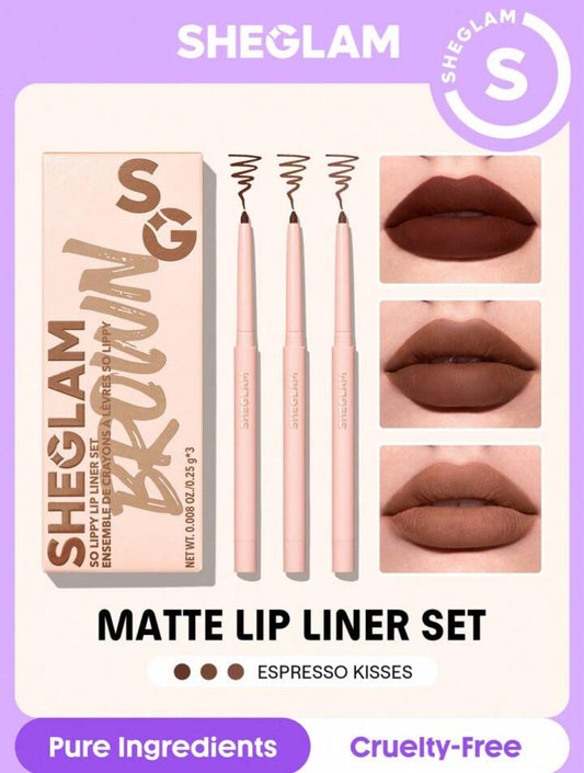 SHEGLAM So Lippy Lip Liner Set-Espresso Kisses 3 Pcs/Set Soft Matte Brown Lip Liner Pencil