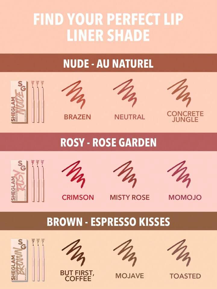 SHEGLAM So Lippy Lip Liner Set-Espresso Kisses 3 Pcs/Set Soft Matte Brown Lip Liner Pencil