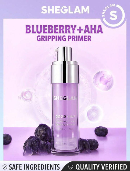 SHEGLAM Good Grip Hydrating Primer-Blueberry + Aha Oil Control Moisturizing Blueberry Primer Gel Smooth Fine Lines Oil And Silicone-Free Face Primer