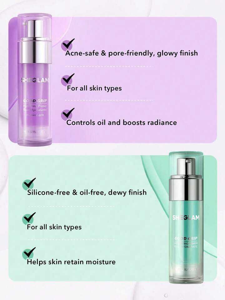 SHEGLAM Good Grip Hydrating Primer Oil Control Moisturizing Primer Gel Smooth Fine Lines Oil And Silicone-Free Face Primer