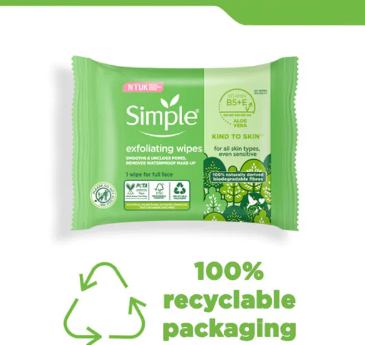 Simple Kind to Skin Biodegradable Exfoliating Wipes 20pc