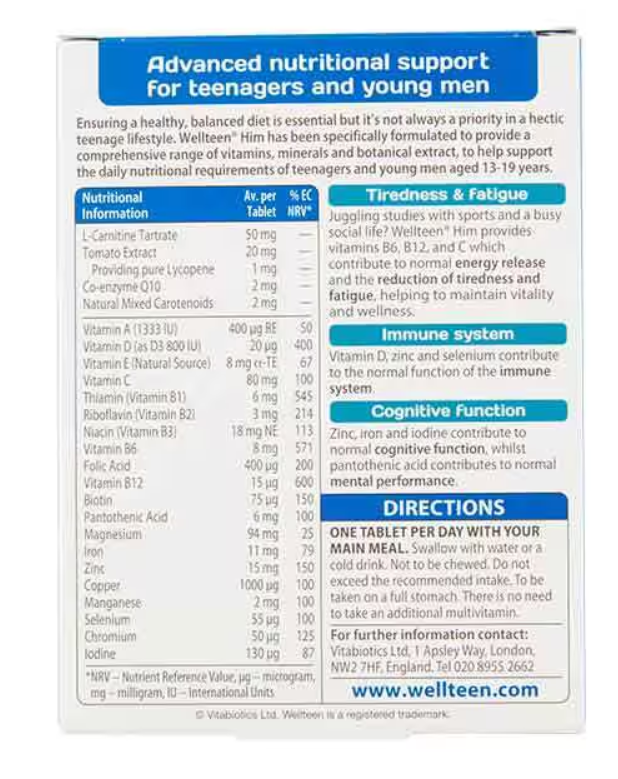 Vitabiotics Wellteen Him 30 Tablets