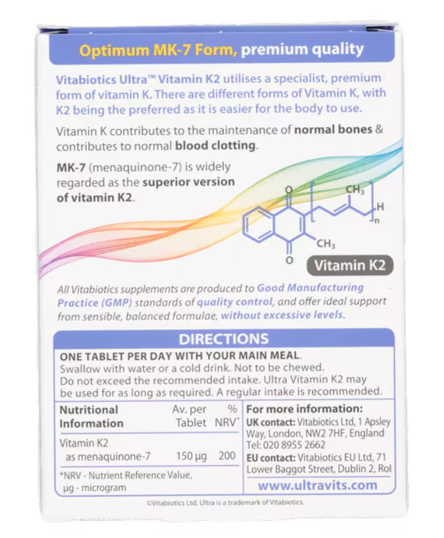 Vitabiotics Ultra Vitamin K2 30 Tabs