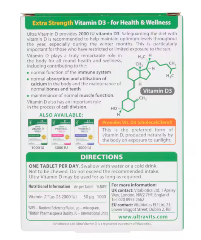 Vitabiotics Ultra Vitamin D3 2000 IU - 96 Tablets