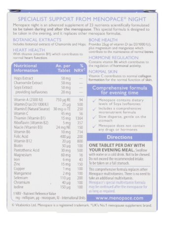 Vitabiotics Menopace Night Vitamins 30 Tablets