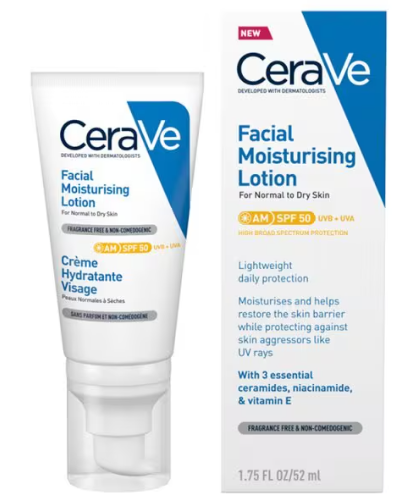 Cerave AM Facial Moisturiser SPF50 Normal to Dry Skin 52ml
