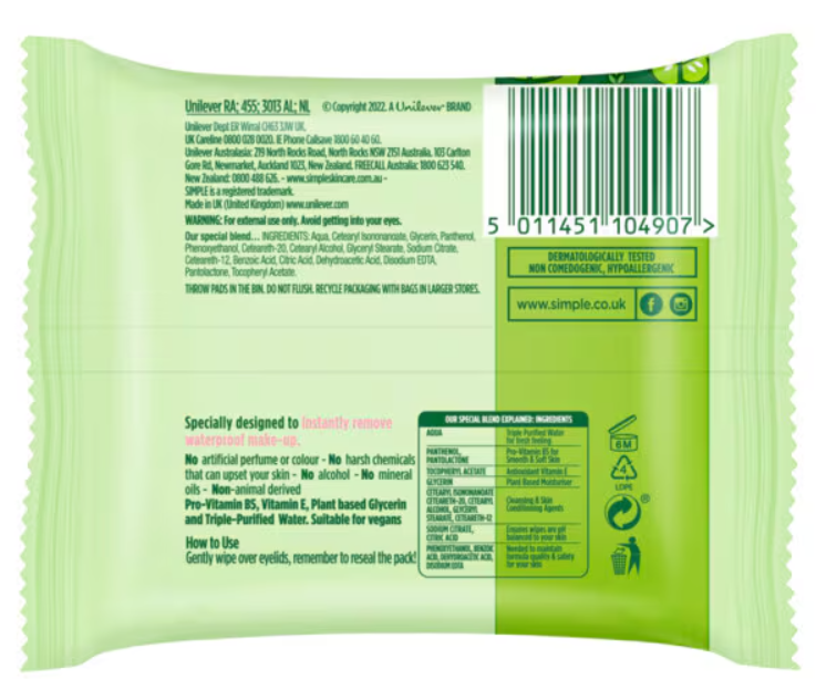 Simple Kind to Skin Eye Make-Up Remover Pads 30pc