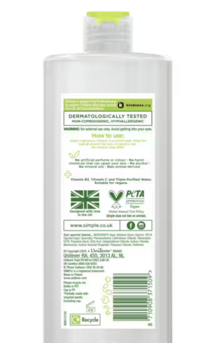 Simple X Kindness Cleansing Micellar Water 400ml