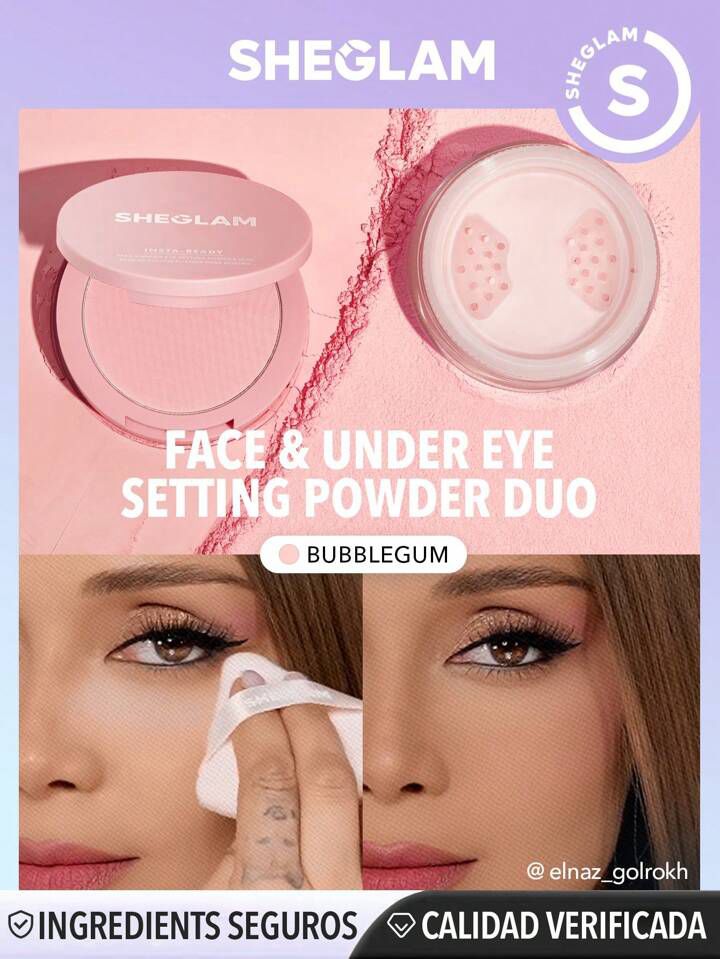 SHEGLAM Insta-Ready Face & Under Eye Setting Powder Duo-Bubblegum 2 In 1 Pink Brightening Oil Control Loose Setting Powder