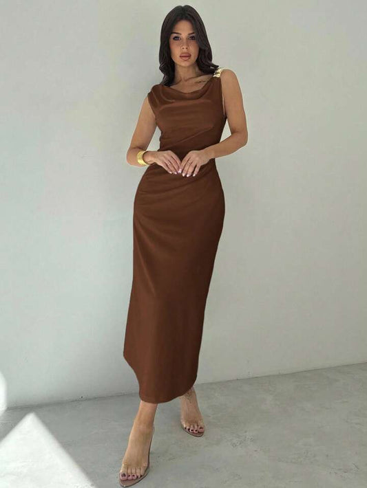 Firerie White Shoulder Strap Ruffle Waist Midi Dress For Women