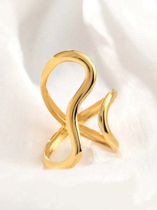 1pc Fashionable Asymmetrical Wavy Curve Stainless Steel Adjustable Open Ring For Women