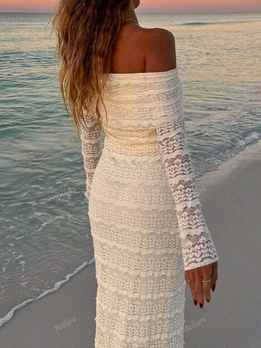 1 Pc Off Shoulder Long Sleeve Form-Fitting Sexy Minimalist Sexy Mini Dress