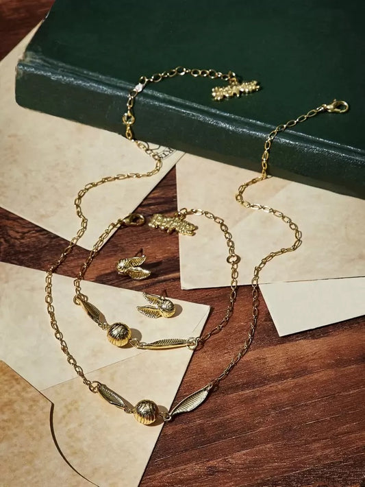 HARRY POTTER X SHEIN 4pcs Golden Snitch Wing Decor Jewelry Set