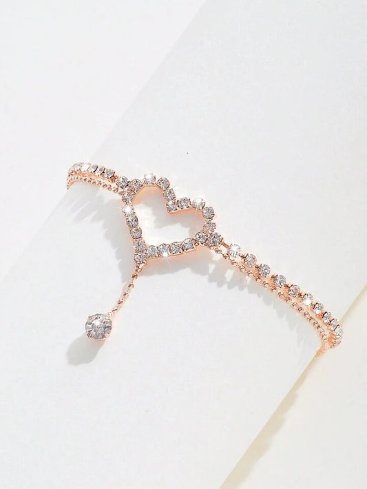 1pc Exquisite And Fashionable Multi-Layer Openwork Heart-Shaped Teardrop Pendant Anklet