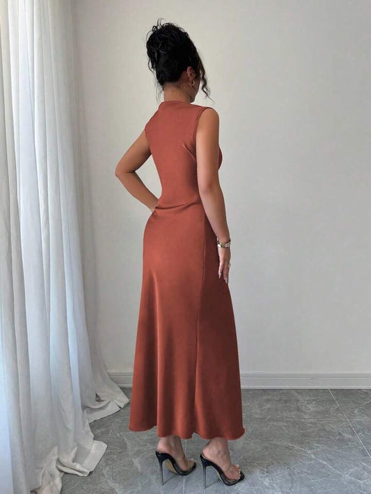 Elenzga Elegant Solid Color Sleeveless Long Dress