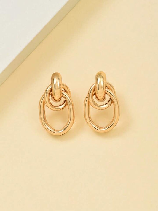 1pair Fashionable Gold Tone Metal Multi-Turn Knotted Design Stud Earrings For Women