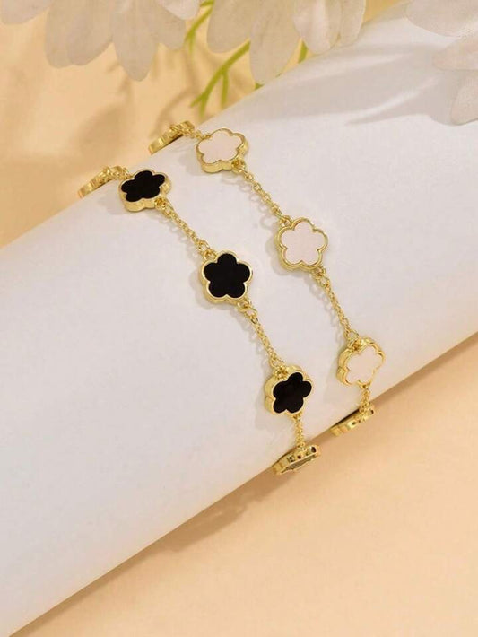 2 Pieces/Set Bicolor Five-Petal Flower Chain Bracelet