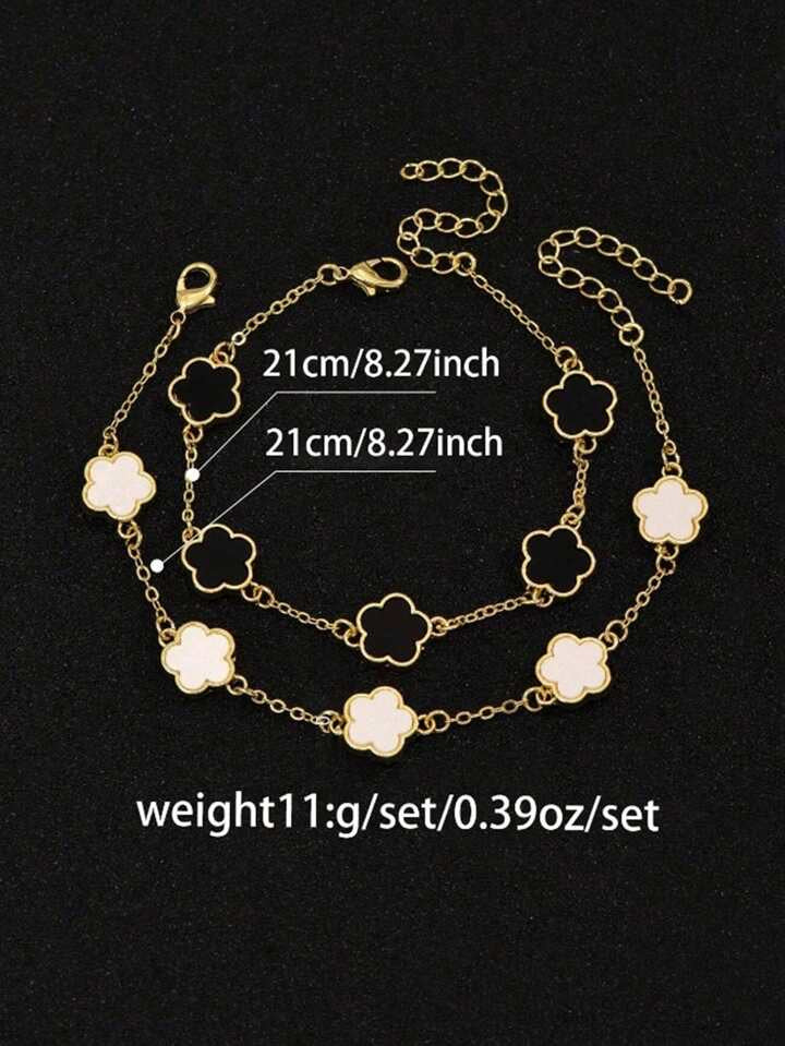 2 Pieces/Set Bicolor Five-Petal Flower Chain Bracelet