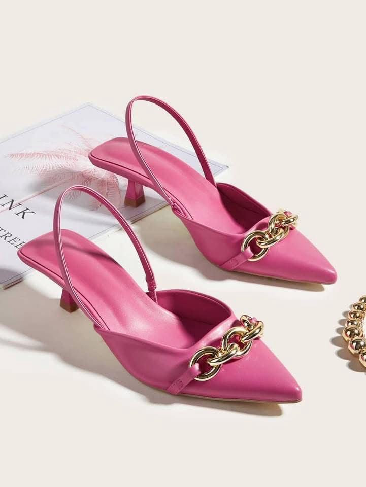Chain Decor Point Toe Slingback Pumps