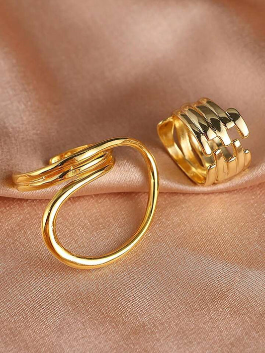 2pcs/Set Spiral Multilayer Chunky Geometric Hollow Twist Open Joint Ring Set