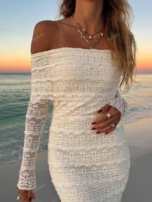1 Pc Off Shoulder Long Sleeve Form-Fitting Sexy Minimalist Sexy Mini Dress