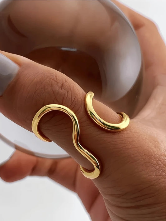 1pc Fashionable Asymmetrical Wavy Curve Stainless Steel Adjustable Open Ring For Women
