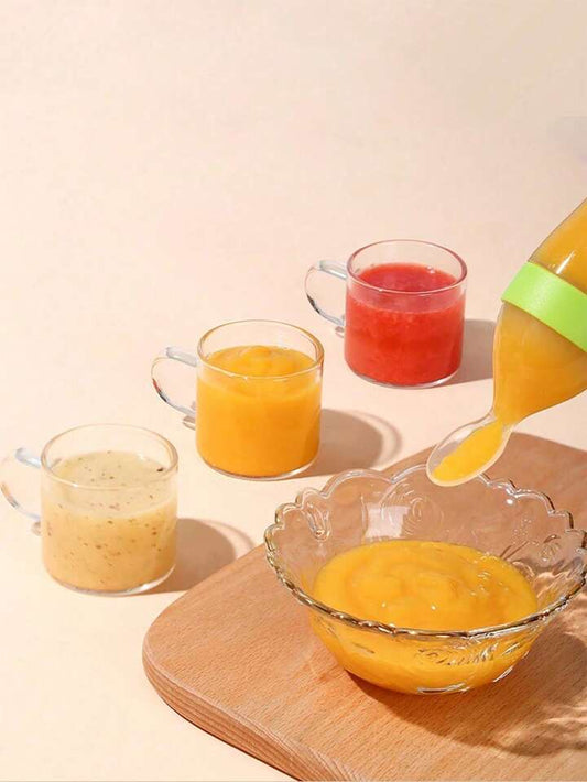 90ml/3oz Round Bottom Baby Silicone Bottle With Spoon & Dust Cover (1pc)
