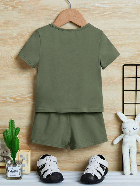Baby Boy Crew Neck Contrast Color Block Plaid Short Sleeve Top And Shorts Set
