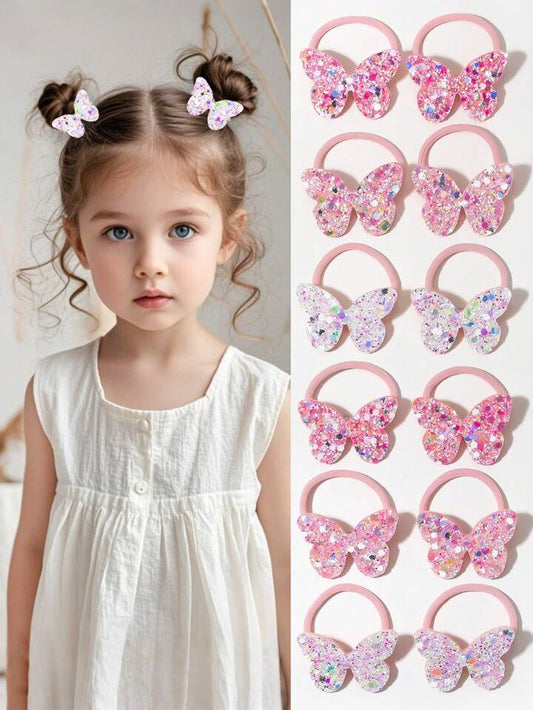 10pcs Multi-Color Glitter Butterfly Hair Scrunchies For Girls