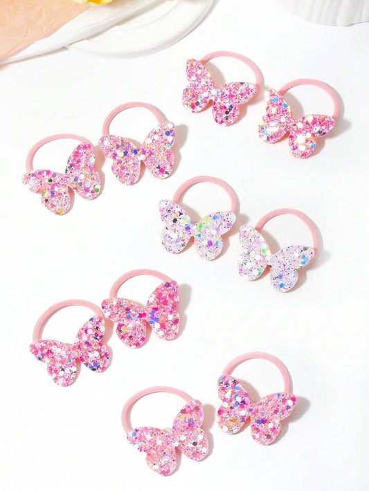 10pcs Multi-Color Glitter Butterfly Hair Scrunchies For Girls