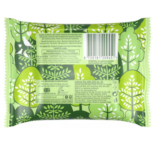 Simple Kind To Skin Cleansing Wipes Biodegradable 50 Pc