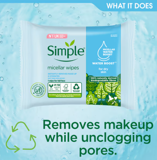 Simple Kind to Skin Micellar Biodegradable Wipes 20pc