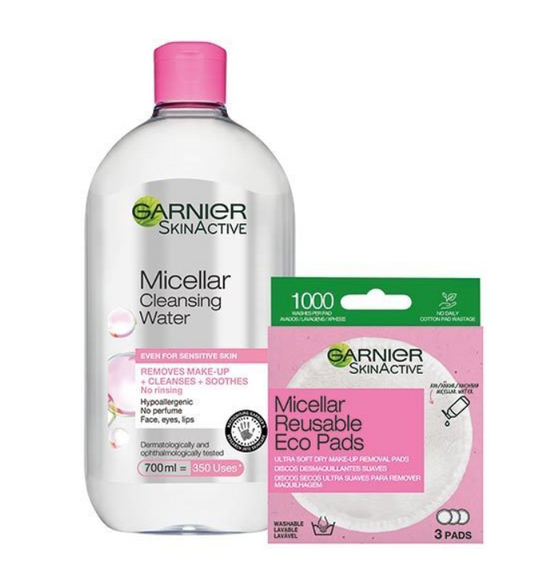 Garnier Micellar Water 700ml and Eco Pads Bundle