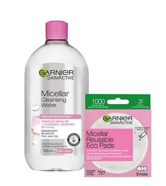 Garnier Micellar Water and Eco Pads Gentle Cleansing Bundle
