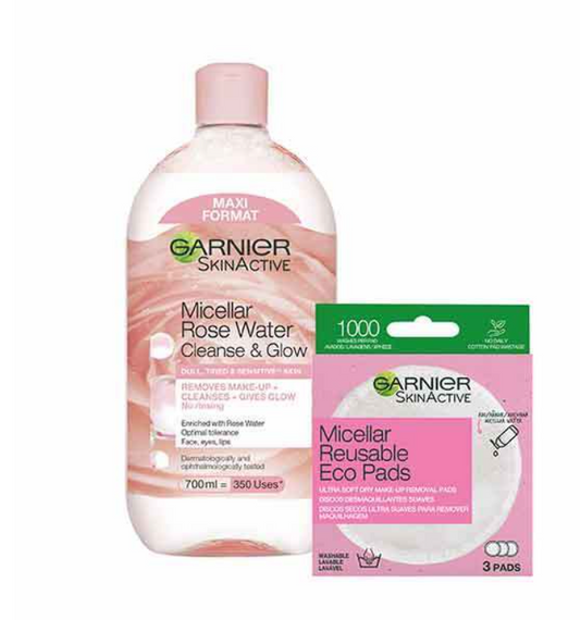 Garnier Micellar Rose and Eco Pads Glow Cleansing Duo Bundle