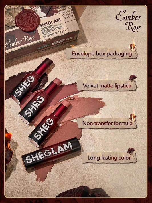 SHEGLAM Dynamatte Boom Long-Lasting Matte Lipstick (Ember Rose Set) 4 piece